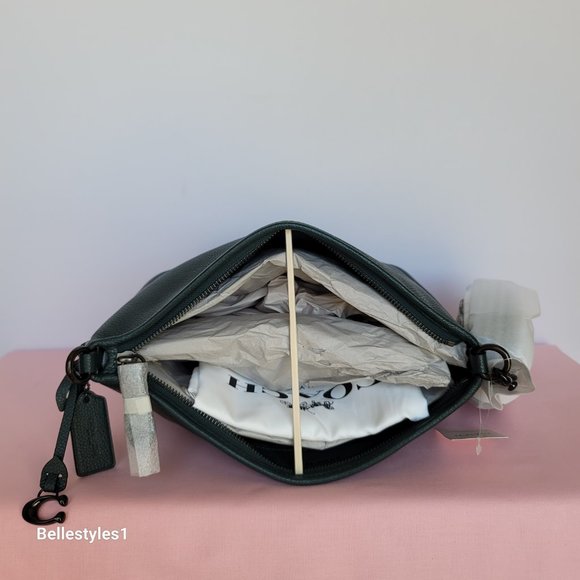 COACH Small Dufflette “C” Charm Polished Pebbled Leather Crossbody- Forest Color - Picture 11 of 16